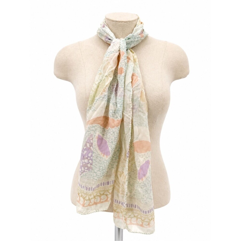Liz Claiborne Vintage Pastel Seashell Print Scarf Beach Coastal Wrap Accessory